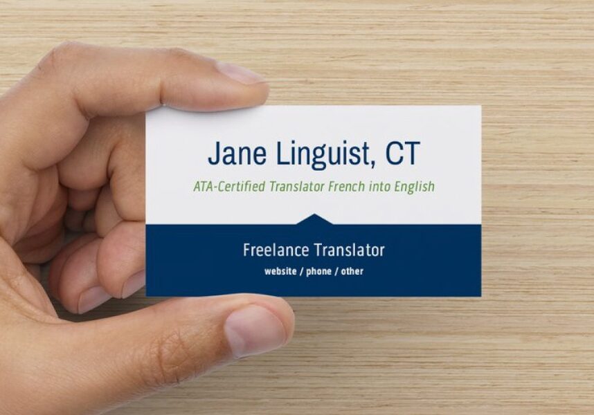 Sample business card showing how to use the ATA CT designation